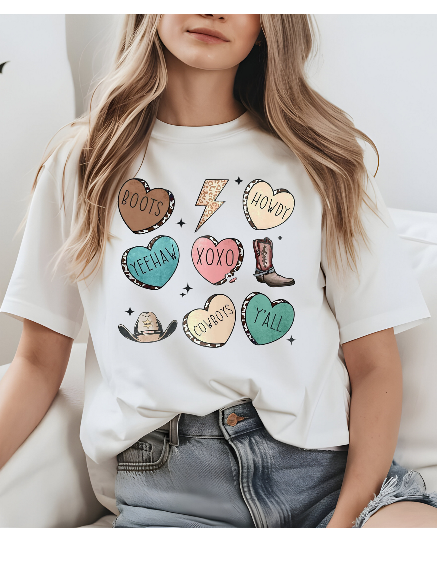 boots and hearts t-shirt